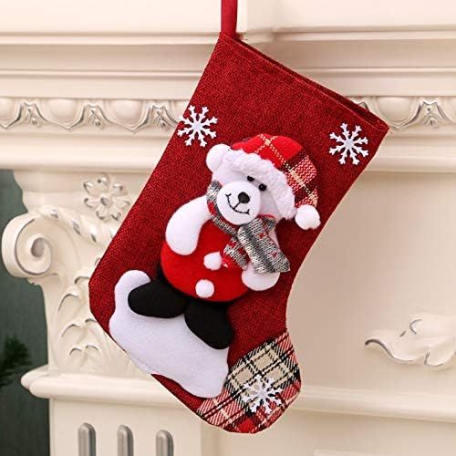 제네릭 Generic Christmas Stockings 4Pieces Set 9 inches Cute Santa Wapiti Snowman Bear Fireplace Stockings Plush 3D Applique