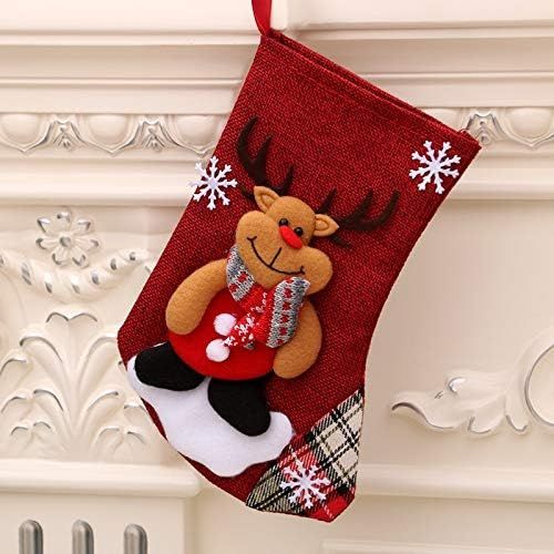 제네릭 Generic Christmas Stockings 4Pieces Set 9 inches Cute Santa Wapiti Snowman Bear Fireplace Stockings Plush 3D Applique