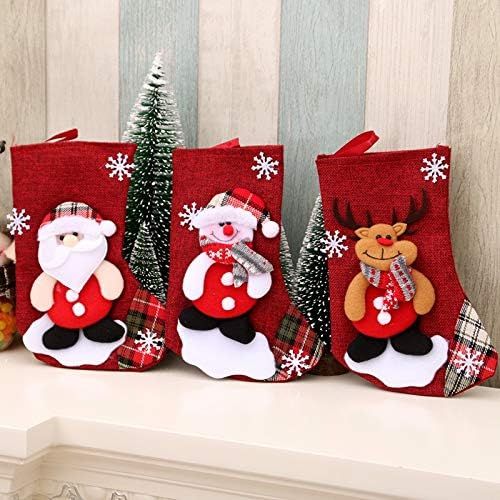 제네릭 Generic Christmas Stockings 4Pieces Set 9 inches Cute Santa Wapiti Snowman Bear Fireplace Stockings Plush 3D Applique