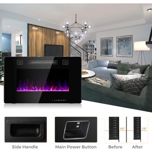 제네릭 Generic Rainfally 30 Inches Electric Fireplace, Wall Mounted Fireplace w/ Adjustable Flame Color, Fire Speed, Hanging Fireplace w/ Touch Screen & Remote Control, Floating Fireplace for TV