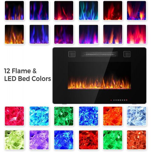 제네릭 Generic Rainfally 30 Inches Electric Fireplace, Wall Mounted Fireplace w/ Adjustable Flame Color, Fire Speed, Hanging Fireplace w/ Touch Screen & Remote Control, Floating Fireplace for TV