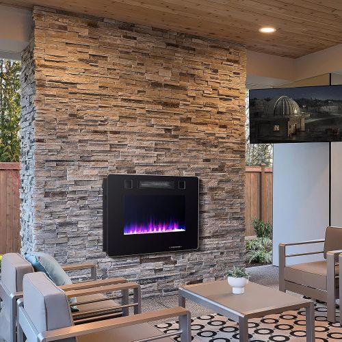 제네릭 Generic Rainfally 30 Inches Electric Fireplace, Wall Mounted Fireplace w/ Adjustable Flame Color, Fire Speed, Hanging Fireplace w/ Touch Screen & Remote Control, Floating Fireplace for TV