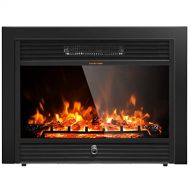 Generic Renatone 28.5 Inch Electric Fireplace, Recessed & Wall Mounted Fireplace Heater w/ Timer, Remote Control, 3 Flame Color, 5 Brightness, 750/1500W, Freestanding Fireplace for Indoor