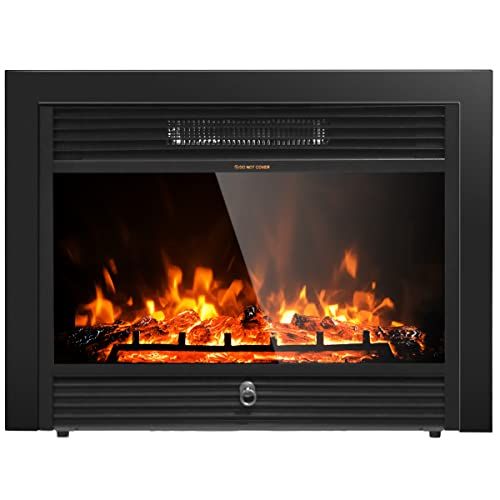 제네릭 Generic Renatone 28.5 Inch Electric Fireplace, Recessed & Wall Mounted Fireplace Heater w/ Timer, Remote Control, 3 Flame Color, 5 Brightness, 750/1500W, Freestanding Fireplace for Indoor