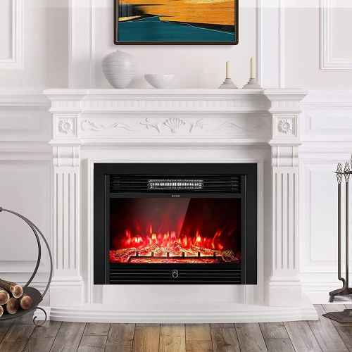 제네릭 Generic Renatone 28.5 Inch Electric Fireplace, Recessed & Wall Mounted Fireplace Heater w/ Timer, Remote Control, 3 Flame Color, 5 Brightness, 750/1500W, Freestanding Fireplace for Indoor