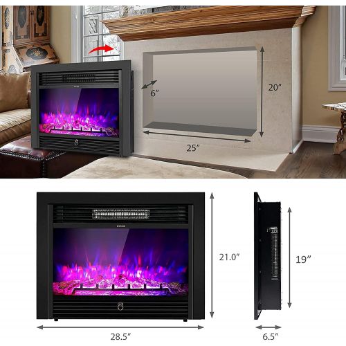 제네릭 Generic Renatone 28.5 Inch Electric Fireplace, Recessed & Wall Mounted Fireplace Heater w/ Timer, Remote Control, 3 Flame Color, 5 Brightness, 750/1500W, Freestanding Fireplace for Indoor