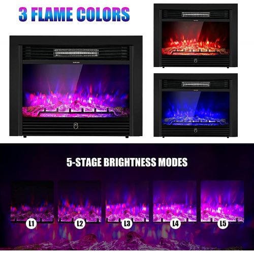 제네릭 Generic Renatone 28.5 Inch Electric Fireplace, Recessed & Wall Mounted Fireplace Heater w/ Timer, Remote Control, 3 Flame Color, 5 Brightness, 750/1500W, Freestanding Fireplace for Indoor