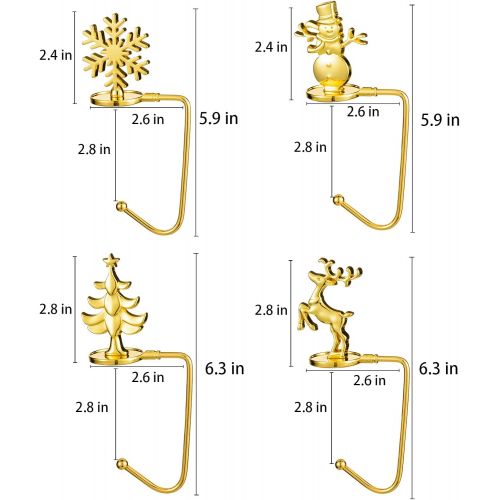 제네릭 Generic Christmas Stocking Holders Metal Snowflake Reindeer Snowman Christmas Tree Mantel Stocking Hangers Fireplace Stocking Hooks for Christmas Party Decoration (Gold, 4)