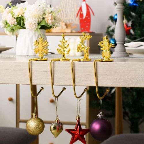 제네릭 Generic Christmas Stocking Holders Metal Snowflake Reindeer Snowman Christmas Tree Mantel Stocking Hangers Fireplace Stocking Hooks for Christmas Party Decoration (Gold, 4)