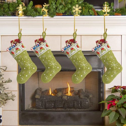 제네릭 Generic Christmas Stocking Holders Metal Snowflake Reindeer Snowman Christmas Tree Mantel Stocking Hangers Fireplace Stocking Hooks for Christmas Party Decoration (Gold, 4)