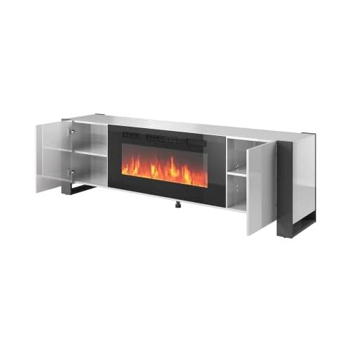 제네릭 Generic Woody BL-EF Electric Fireplace 77 TV Stand (White/Gray)