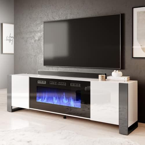 제네릭 Generic Woody BL-EF Electric Fireplace 77 TV Stand (White/Gray)