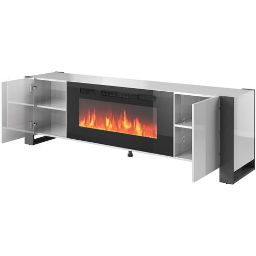 제네릭 Generic Woody BL-EF Electric Fireplace 77 TV Stand (White/Gray)