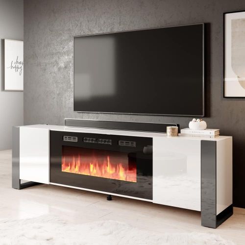 제네릭 Generic Woody BL-EF Electric Fireplace 77 TV Stand (White/Gray)