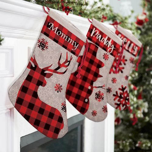 제네릭 Generic Set of 4 - Custom Christmas Name Stockings w/ 9 Patterns 5 Fonts - 16 inches Personalized Name, Santa, Gnome, Snowman, Reindeer, Dog, Fireplace Holiday Stocking Decorations, Gift f