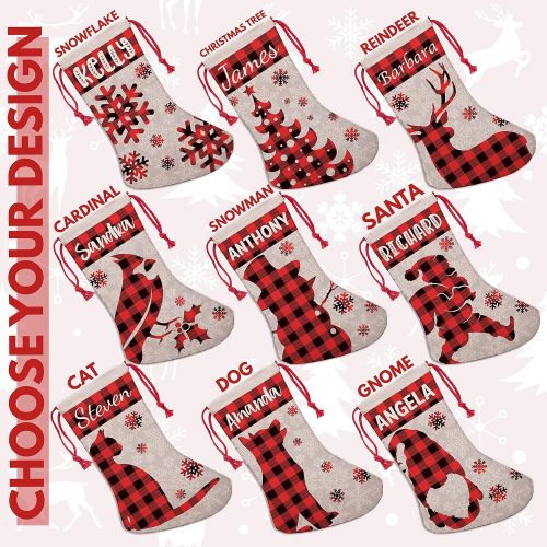 제네릭 Generic Set of 4 - Custom Christmas Name Stockings w/ 9 Patterns 5 Fonts - 16 inches Personalized Name, Santa, Gnome, Snowman, Reindeer, Dog, Fireplace Holiday Stocking Decorations, Gift f