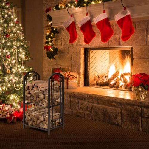 제네릭 Generic Hysache Firewood Rack with 4 Fireplace Tools, Firewood Log Holder Lumber Storage Stacker Fireplace Wrought Iron Logs Bin Holder for Fireplace Tool, Fireplace Accessories Set Indoor