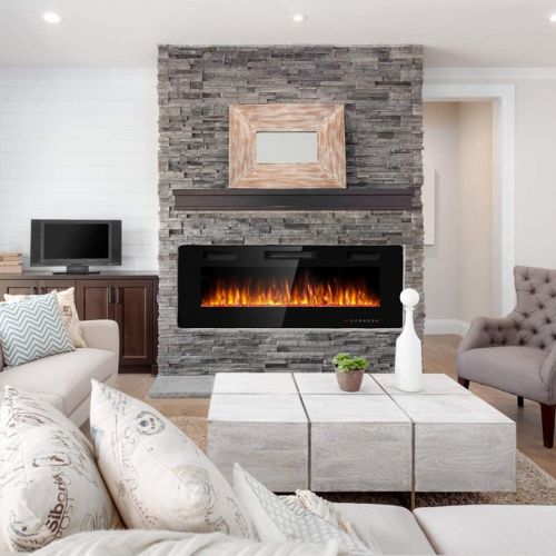 제네릭 Generic RIVALLYCOOL 30- 60 Recessed Electric Fireplace, Wall Mounted Electric Heater w/Adjustable Flame Color & Speed, Remote Control, Touch Screen (50)