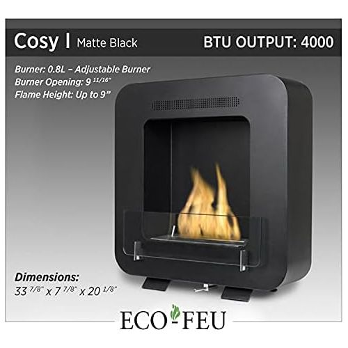 제네릭 Generic Wall Mount Fireplace White or Black. Ventless Fire Pit. Bio Ethanol Fuel Burner. Portable, for Indoor or Outdoor. Cosy by Eco Feu Canada. UL and ULC Certified. (Black)