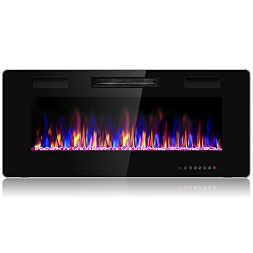 제네릭 Generic Hysache 42” Recessed Electric Fireplace, Fireplace Insert with 12-Color Changing, 5 Brightness Option, 750W/1500W Fireplace with Thermostat, Remote and 8H Timer Ideal for Indoor Us