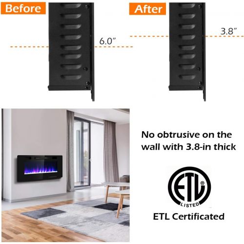 제네릭 Generic Hysache 42” Recessed Electric Fireplace, Fireplace Insert with 12-Color Changing, 5 Brightness Option, 750W/1500W Fireplace with Thermostat, Remote and 8H Timer Ideal for Indoor Us