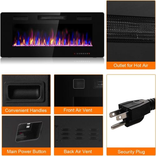 제네릭 Generic Hysache 42” Recessed Electric Fireplace, Fireplace Insert with 12-Color Changing, 5 Brightness Option, 750W/1500W Fireplace with Thermostat, Remote and 8H Timer Ideal for Indoor Us