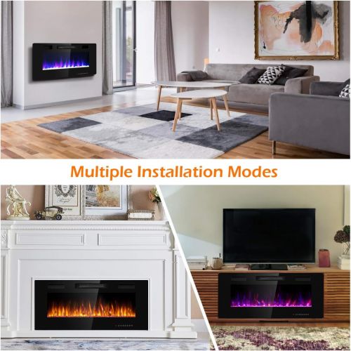 제네릭 Generic Hysache 42” Recessed Electric Fireplace, Fireplace Insert with 12-Color Changing, 5 Brightness Option, 750W/1500W Fireplace with Thermostat, Remote and 8H Timer Ideal for Indoor Us