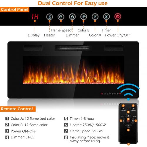 제네릭 Generic Hysache 42” Recessed Electric Fireplace, Fireplace Insert with 12-Color Changing, 5 Brightness Option, 750W/1500W Fireplace with Thermostat, Remote and 8H Timer Ideal for Indoor Us