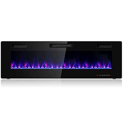 제네릭 Generic Mayjooy 60” Electric Fireplace Insert, 750W/1500W LED Fireplace w/Remote Control, 8H Timer & 12 Flame Colors, Wall Mounted Fireplace, Fireplace Heater, Recessed Electric Fireplace