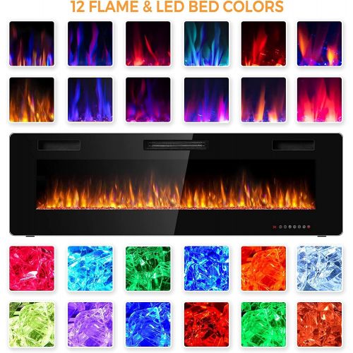 제네릭 Generic Mayjooy 60” Electric Fireplace Insert, 750W/1500W LED Fireplace w/Remote Control, 8H Timer & 12 Flame Colors, Wall Mounted Fireplace, Fireplace Heater, Recessed Electric Fireplace