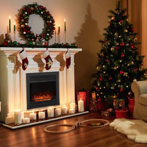 제네릭 Generic Hysache 28.5” Recessed Electric Fireplace, Fireplace Insert with 3-Color Changing, 5 Brightness Option, Overheat Protection, 1500W/750W Fireplace with Thermostat, Remote and Timer