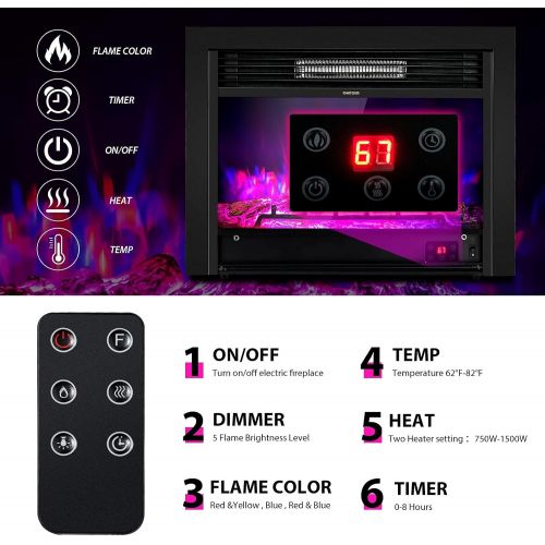 제네릭 Generic Hysache 28.5” Recessed Electric Fireplace, Fireplace Insert with 3-Color Changing, 5 Brightness Option, Overheat Protection, 1500W/750W Fireplace with Thermostat, Remote and Timer