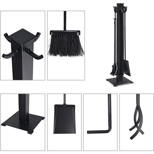 제네릭 Generic Hysache 5-Piece Fireplace Tool Set, Heavy Duty Wrought Iron Toolset w/Tong,Poker, Shovel, Brush, Indoor & Outdoor Hearth Wood Stove Firepit Accessories, Compact Fireplace Tool Set