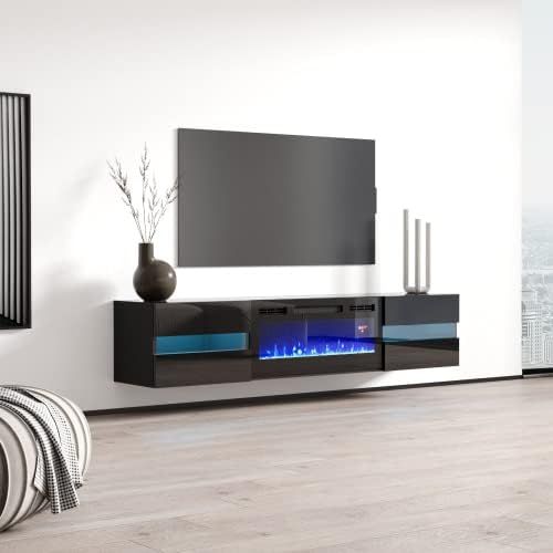 제네릭 Generic Metro EF Wall Mounted Electric Fireplace 72 TV Stand (Black)