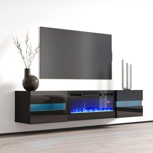 제네릭 Generic Metro EF Wall Mounted Electric Fireplace 72 TV Stand (Black)