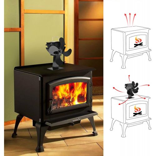 제네릭 Generic Fireplace Fan Heat Powered Stove Fan, 4 Blade Fireplace Fan, Heat Powered Stove Fan for Wood Burner/Burning/Log Burner Stove, Eco Friendly Stove Fan (Black)