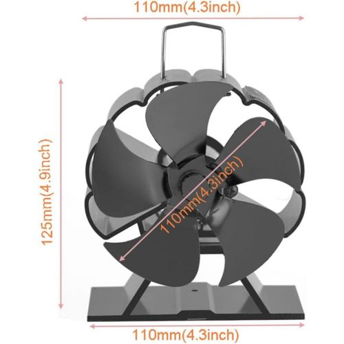 제네릭 Generic Wood Stove Fan Black Fireplace,5 Blade Heat Powered Stove Fan for Wood/Log Burner/Fireplace,Alumina Portable Countertop Silent Fan Heat Powered Stove Fireplace Fan for Home Wood Lo