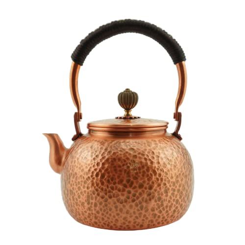 제네릭 Generic Funmaker Handmade Solid Copper Tea Pot Kettle Stovetop Teapot Thick Hammered Copper Tea Pot Kettle Stovetop Teapot Made for gasstove Tops Pure Copper Kettle (Type 1 600ml)