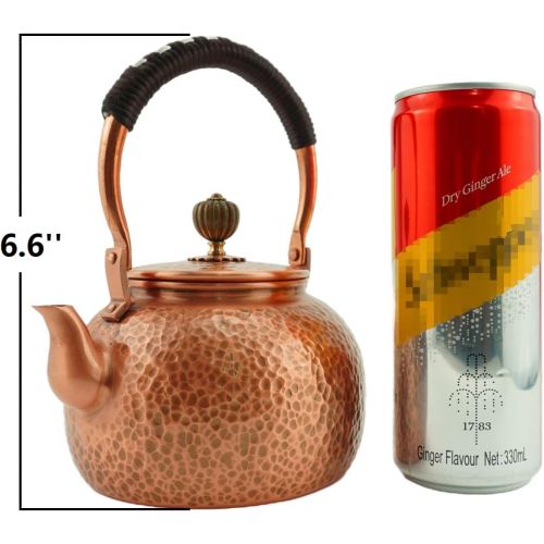 제네릭 Generic Funmaker Handmade Solid Copper Tea Pot Kettle Stovetop Teapot Thick Hammered Copper Tea Pot Kettle Stovetop Teapot Made for gasstove Tops Pure Copper Kettle (Type 1 600ml)