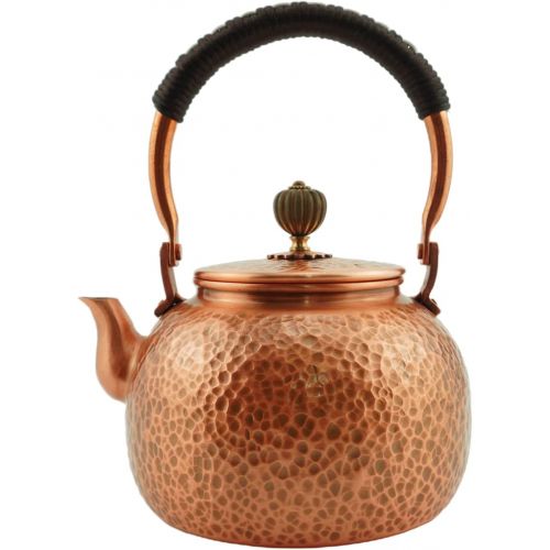 제네릭 Generic Funmaker Handmade Solid Copper Tea Pot Kettle Stovetop Teapot Thick Hammered Copper Tea Pot Kettle Stovetop Teapot Made for gasstove Tops Pure Copper Kettle (Type 1 600ml)