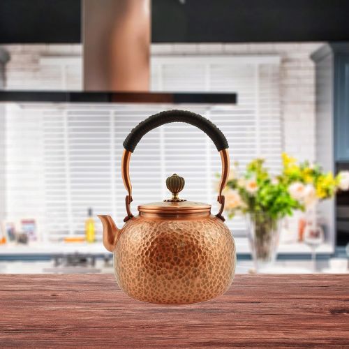 제네릭 Generic Funmaker Handmade Solid Copper Tea Pot Kettle Stovetop Teapot Thick Hammered Copper Tea Pot Kettle Stovetop Teapot Made for gasstove Tops Pure Copper Kettle (Type 1 600ml)