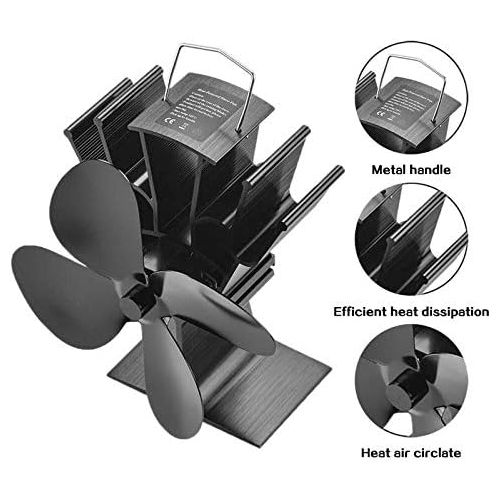 제네릭 Generic TheHAD Black Fireplace 4 Blade Heat Powered Stove Fan komin Log Wood BurnerFriendly Quiet Fan Home Efficient Heat Distribution