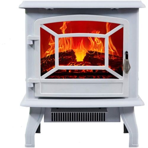  Generic002 Thermostat heater Portable Electric Stove Stove Fireplace Electric Fire with Wood 3D Wood Flame Effect and 2 Heat Settings - 1800W Portable heater (Color : White)