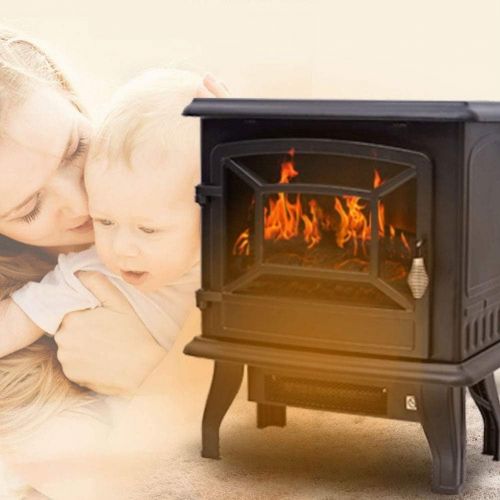  Generic002 Thermostat heater Portable Electric Stove Stove Fireplace Electric Fire with Wood 3D Wood Flame Effect and 2 Heat Settings - 1800W Portable heater (Color : White)
