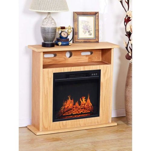  Generic002 American Solid Wood Retro Fireplace Cabinet Quiet Radiation-Free 1400 W Electric Fireplaces Electric Heater Realistic 3D Heating Flame Effect Fireplace Heating Large Window Light (