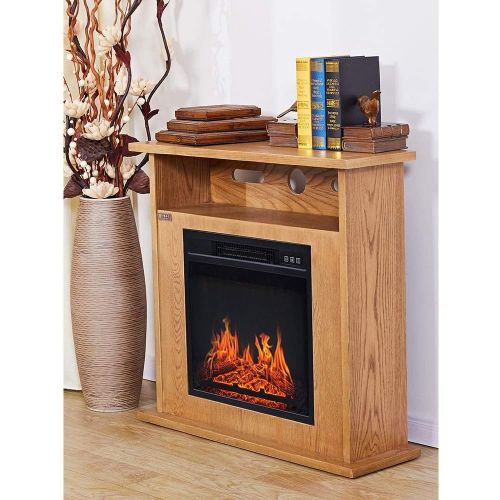  Generic002 American Solid Wood Retro Fireplace Cabinet Quiet Radiation-Free 1400 W Electric Fireplaces Electric Heater Realistic 3D Heating Flame Effect Fireplace Heating Large Window Light (