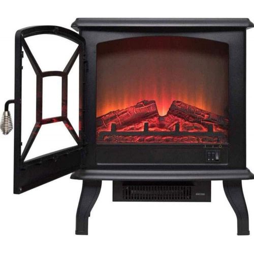  Generic002 Thermostat heater Portable Electric Stove Stove Fireplace Electric Fire with Wood 3D Wood Flame Effect and 2 Heat Settings 1800W Portable heater (Color : Black)