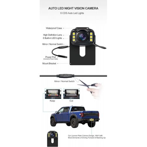  Generisch Wireless Backup Camera Kit, Reversing Camera Wireless, IP68 Waterproof LED Super License Plate Night Vision Back Up Car Camera, 4.3 Inch LCD TFT Wireless Reversing Camera Monitor
