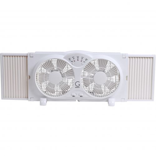  Genesis Twin Window Fan with 9 Inch Blades, High Velocity Reversible AirFlow Fan, LED Indicator Lights Adjustable Thermostat & Max Cool Technology, ETL Certified