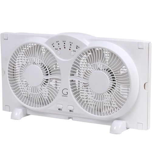  Genesis Twin Window Fan with 9 Inch Blades, High Velocity Reversible AirFlow Fan, LED Indicator Lights Adjustable Thermostat & Max Cool Technology, ETL Certified